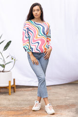 Dee Dee Wide Sleeve Top (Retro Rainbow)