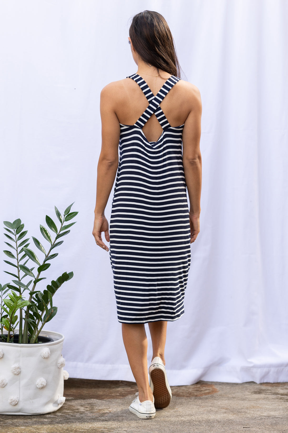 Milly Cross Back Dress (Navy Stripe) Ten Tomorrow