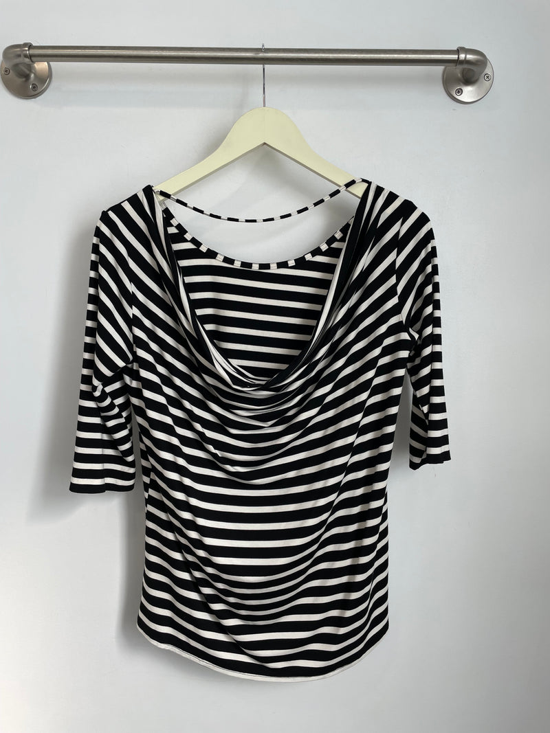 Sophie Cowl-Back Top (Black Stripe) -S